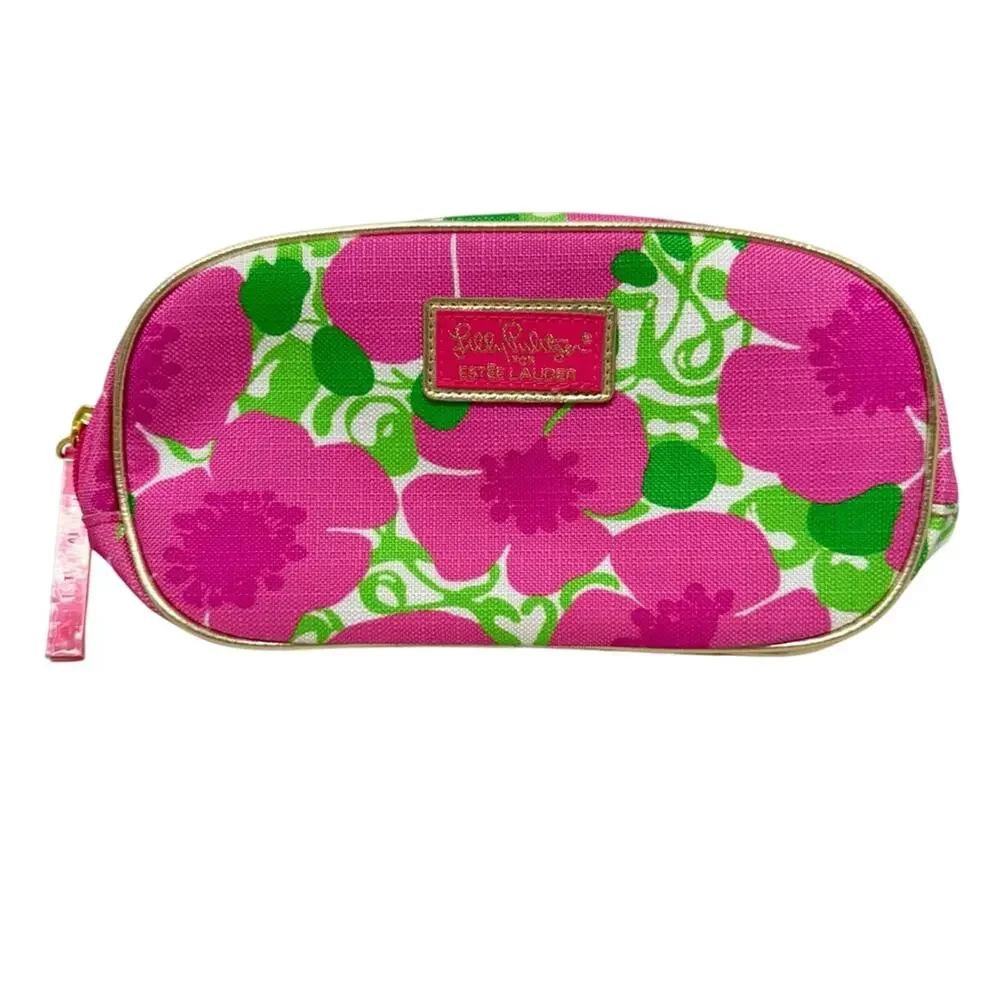 Lilly Pulitzer Pink Green Floral Makeup Bag Mini Travel Case Estée Lauder Pouch